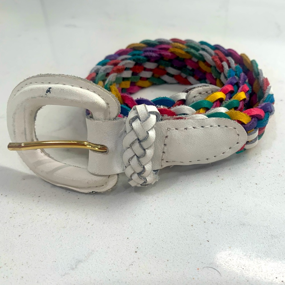 1980s Vintage Braided Capezio Woven Multi-Color Leather Belt